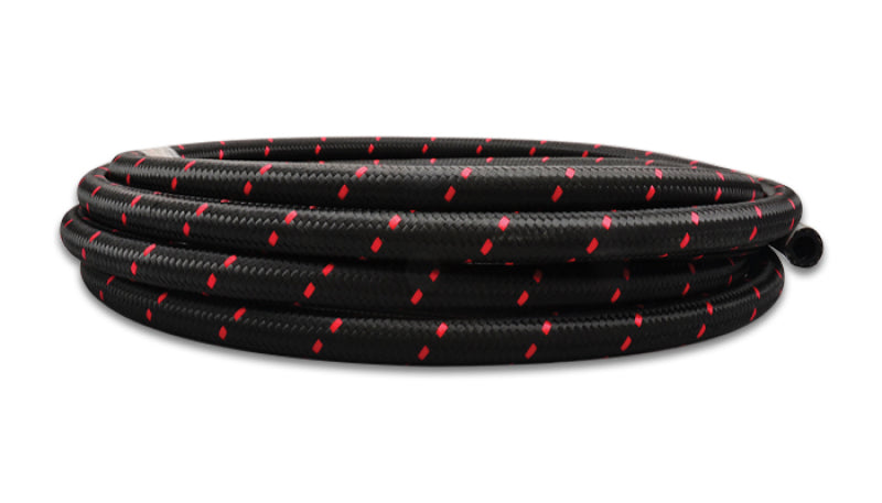 5ft Roll of Black Red Nylon Braided Flex Hose; AN Size: -4AN; Hose ID 0.22"