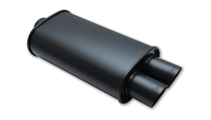 STREETPOWER FLAT BLACK Oval Muffler with Dual Tips; Inlet ID: 2.50"(63.5mm)  Tip OD: 3.00"(76.2mm)  Center to Center:  3.25" (82.6mm)
