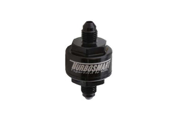 Turbosmart Billet Turbo Oil Feed Filter with 44 micron pleated disk stainless steel washable screen filter.  AN-3 male inlet and outlet - Black